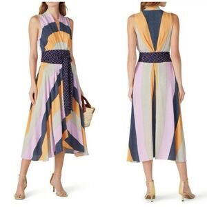 Nicole Miller Collection Midi Dress Size M Pastel Stripe Sleeveless NO TIE BELT